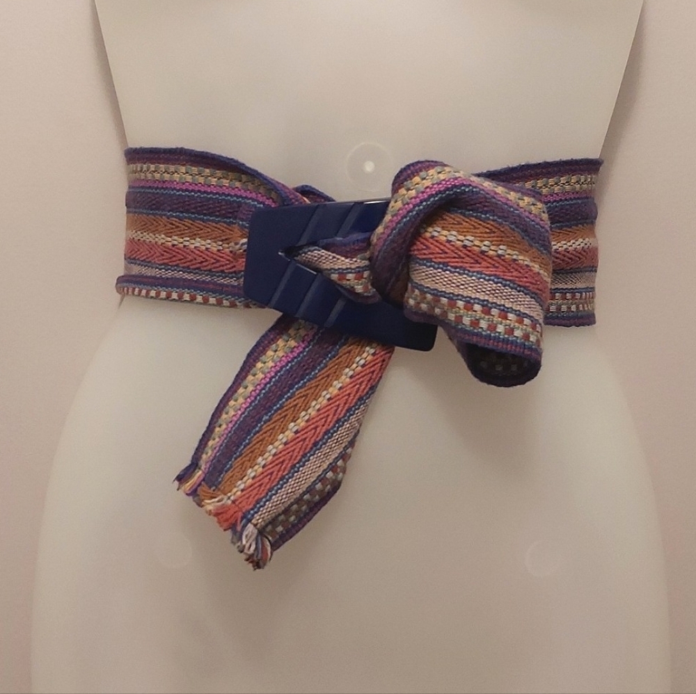 Ginnie Johansen Inc. Purple Woven Belt with Trapezoid Shaped Buckle OSFM